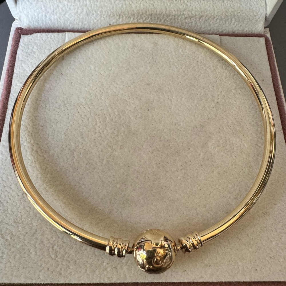 100% Authentic Pandora 14K Solid Gold Bangle Bracelet 8.3” - Picture 2 of 6